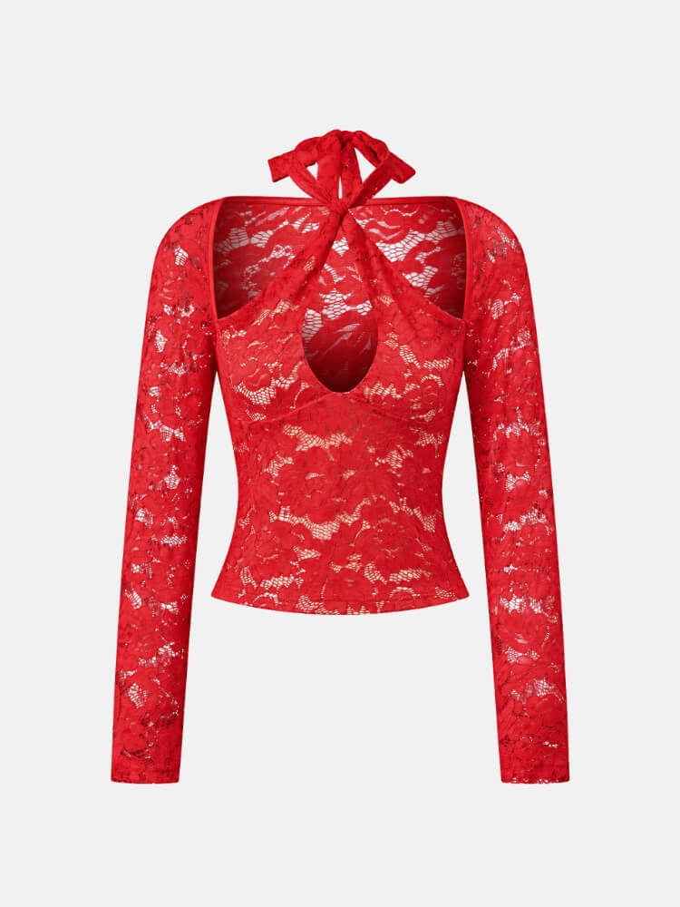 Lace Keyhole Long Sleeve Top