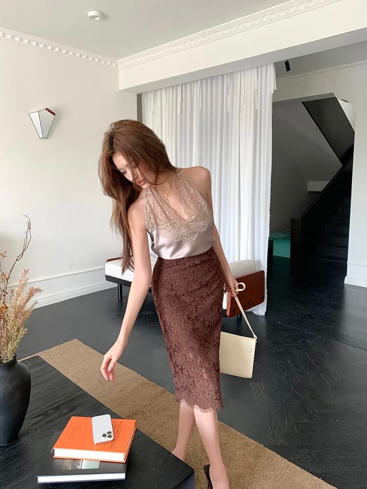 Lace Pencil Midi Skirt