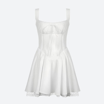 Ruffle mesh corset lace up mini dress