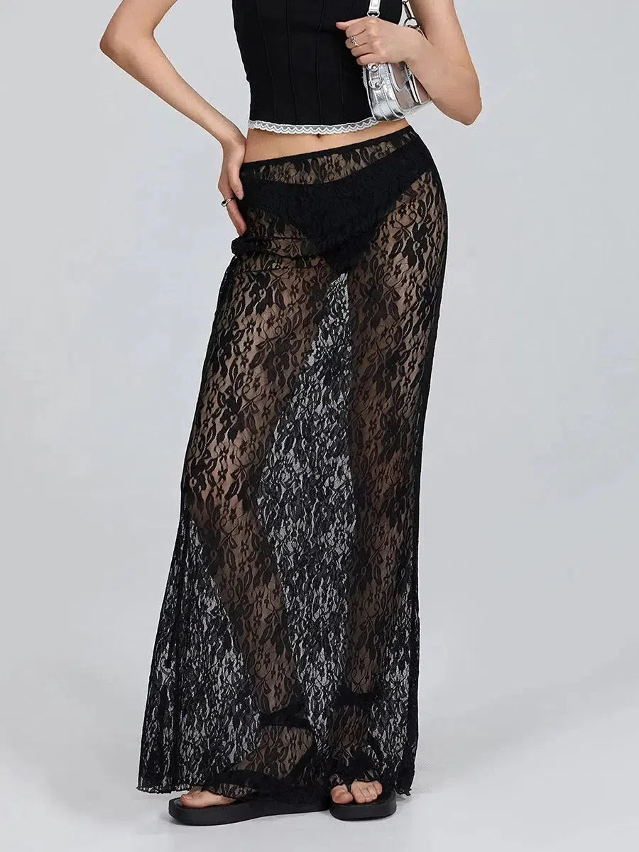 Lace Sheer Low Rise Maxi Skirt - Litlookz Studio Lace Sheer Low Rise Maxi Skirt - Litlookz Studio