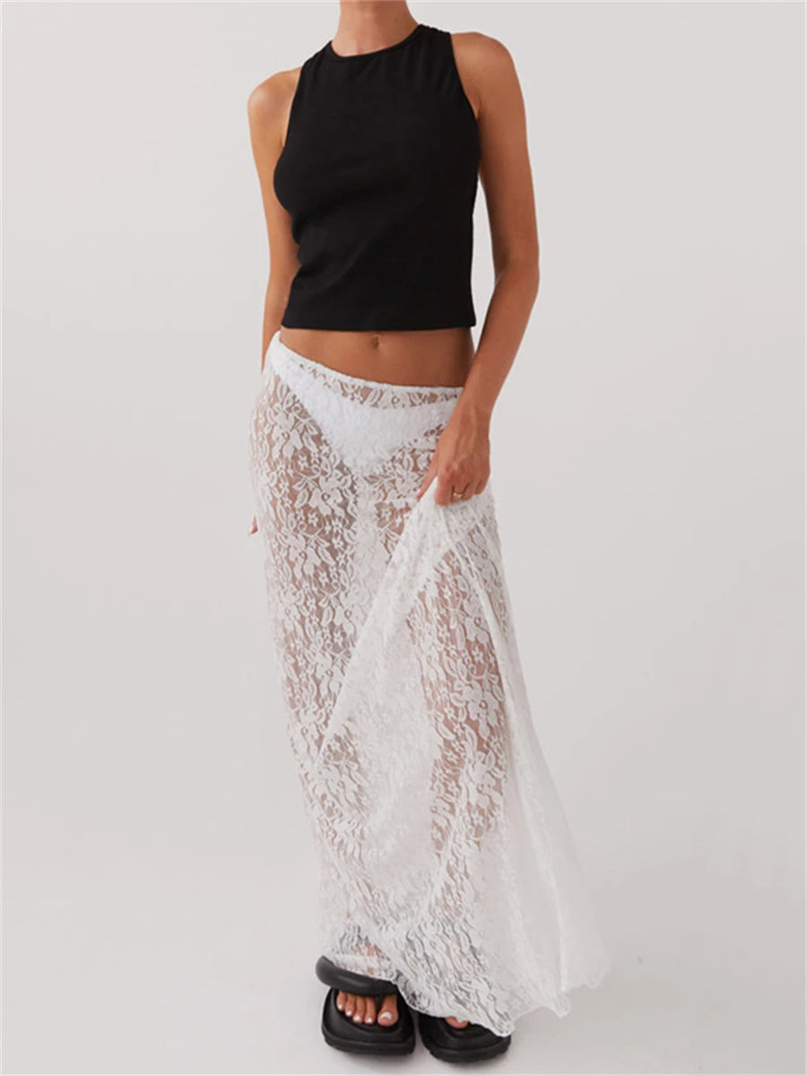 Lace Sheer Low Rise Maxi Skirt - Litlookz Studio