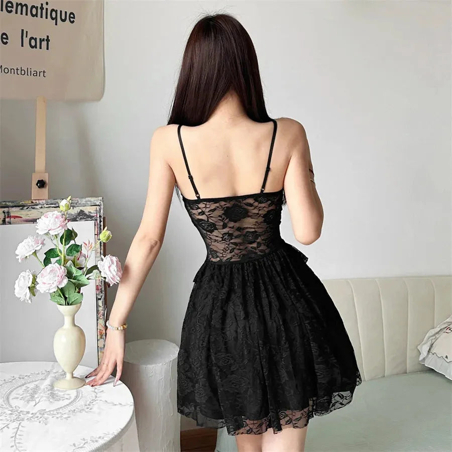 black lace sheer mini dress Lace Sheer Mini Dress