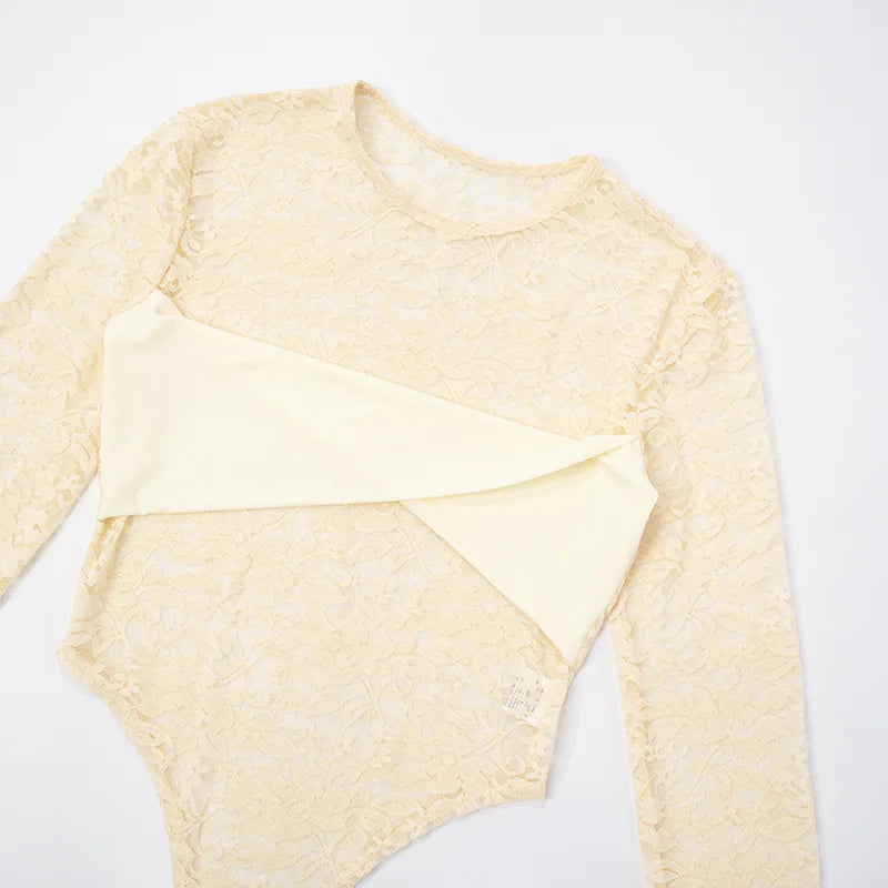 Lace Top & Bodysuit Two Piece Set