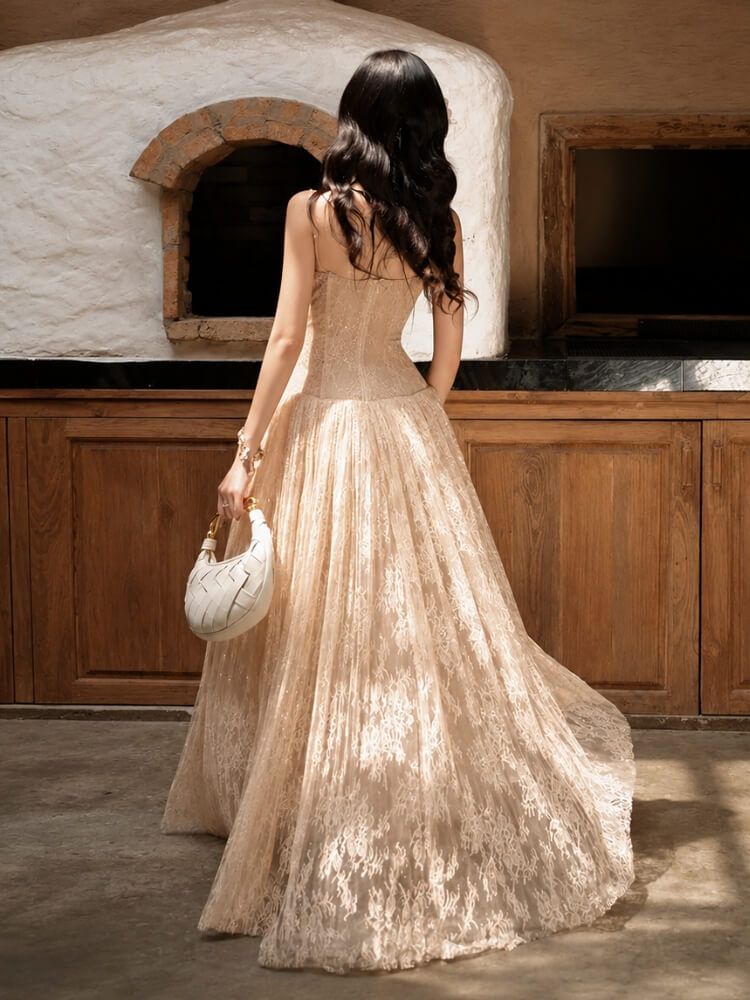 Shop Lace Tulle Maxi Dress