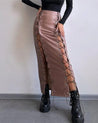 Lace-Up Faux Leather Midi Skirt