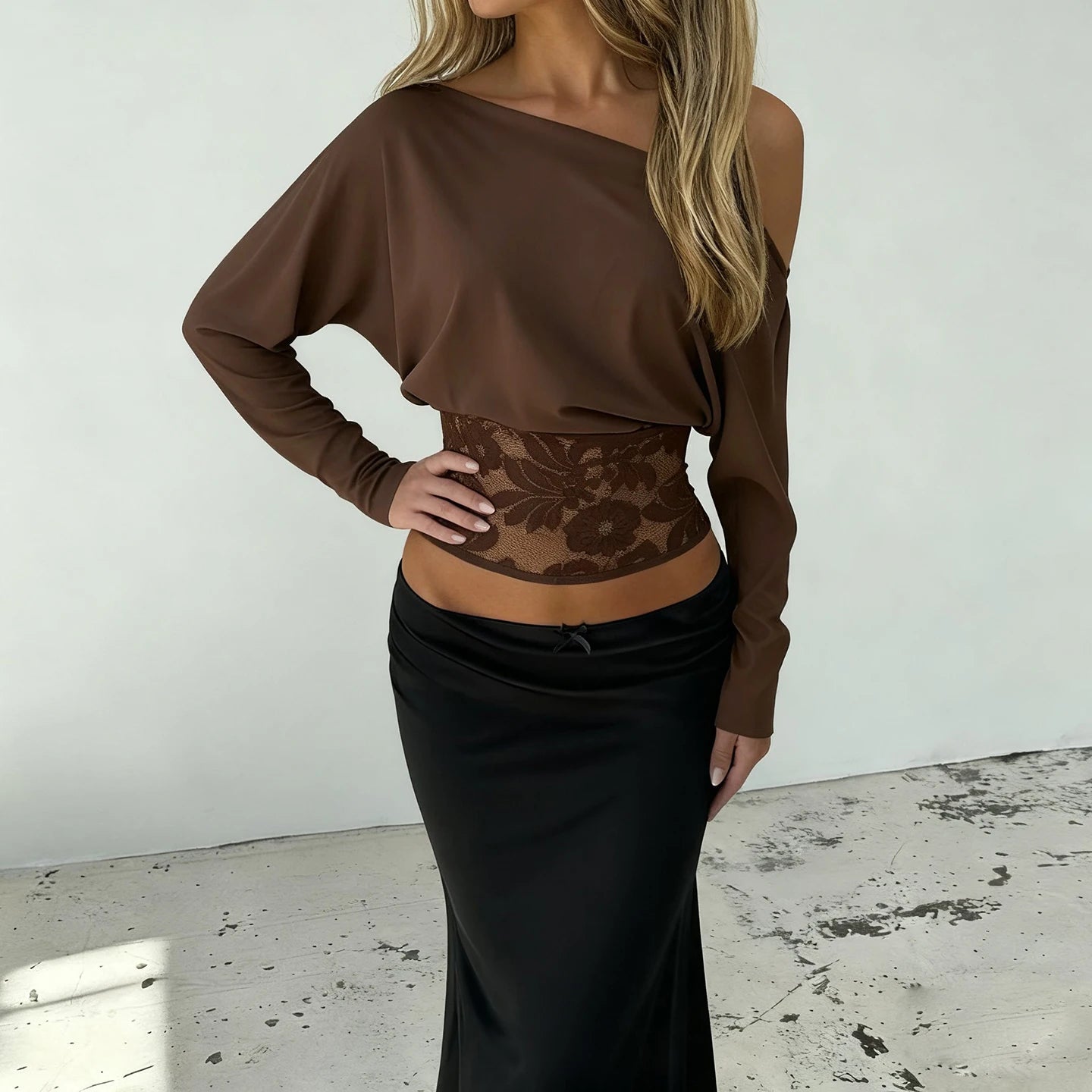 Lace Waist One Shoulder Top