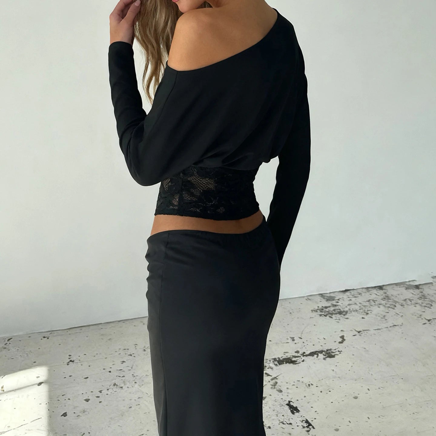 Lace Waist One Shoulder Top