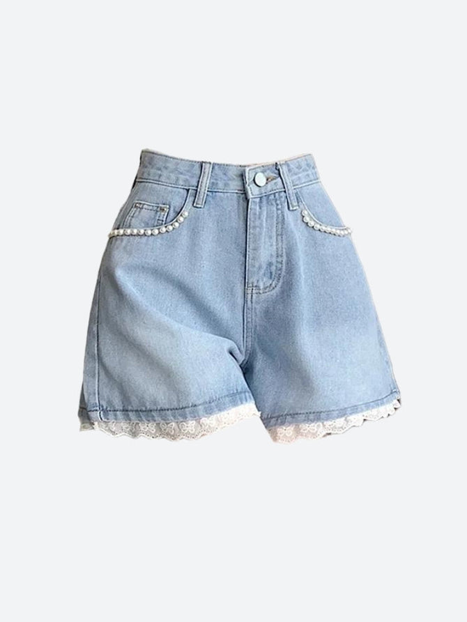 Belted Wide Leg Denim Shorts
