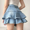 Layered Ruffled Denim Mini Skirt