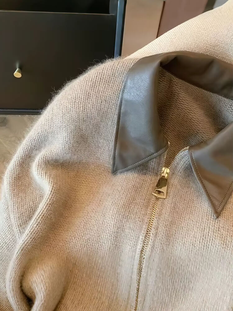 Leather Collar Fuzzy Jacket