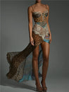 Leopard Patchwork Slit Maxi Dress