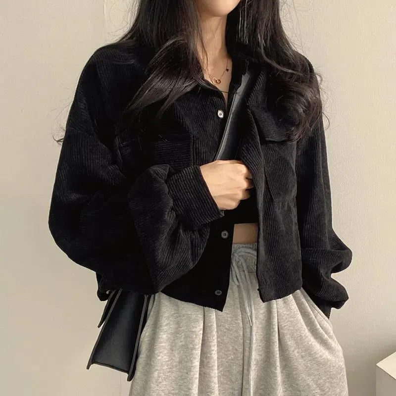 Cropped black 2025 corduroy jacket
