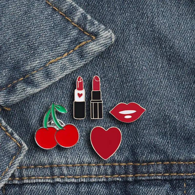Lipstick Heart Cherry Lip Pins