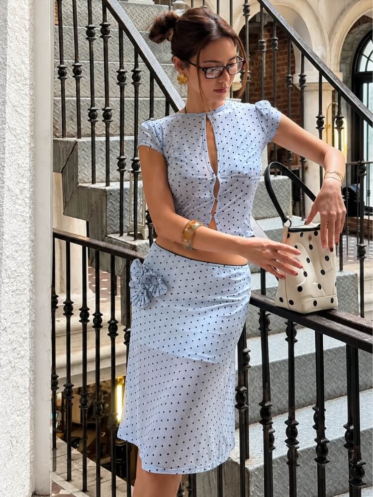 Mesh Polka Dot Midi Skirt & Top