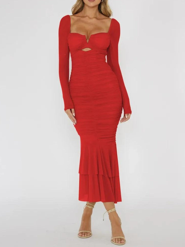 Mesh Ruched Bodycon Midi Dress - Litlookz Studio Mesh Ruched Bodycon Midi Dress - Litlookz Studio