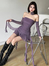 Mesh Ruffled Strapless Mini Dress