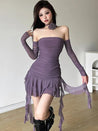Mesh Ruffled Strapless Mini Dress
