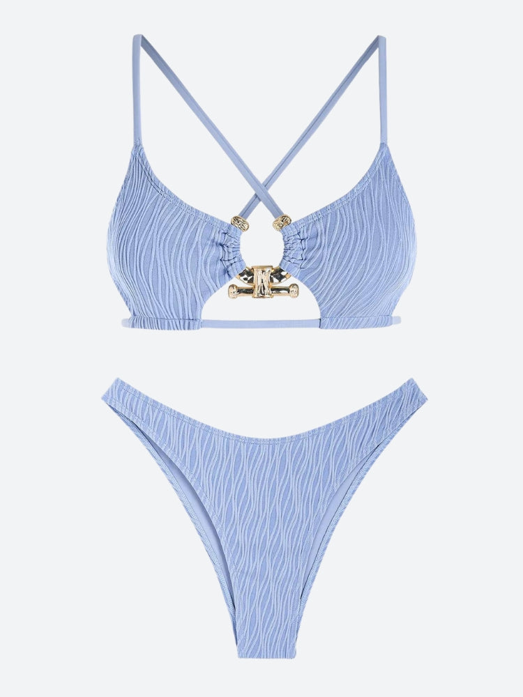 【U LAN】Remute Linkle Cross Bikini ZAFUL Lace Up Criss Cross U-wire Ethnic Style Floral High
