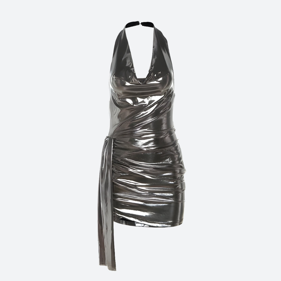 Metallic Halter Neck Mini Dress - Litlookz Studio Metallic Halter Neck Mini Dress - Litlookz Studio