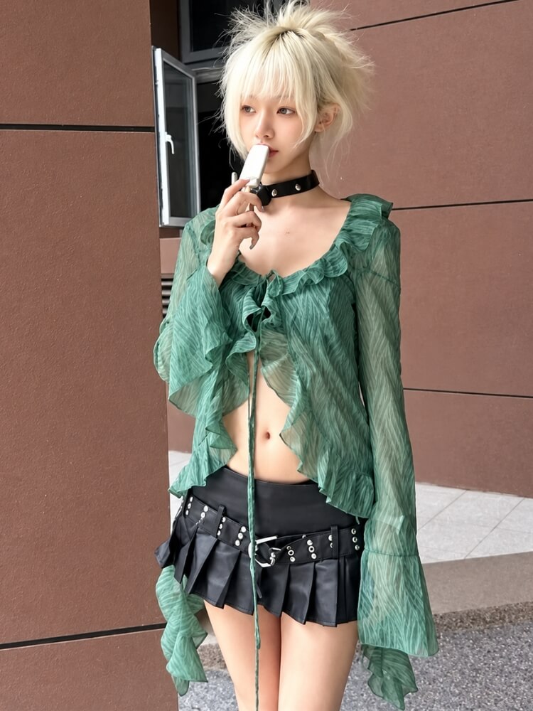 Moss Fairy Ruffle Blouse