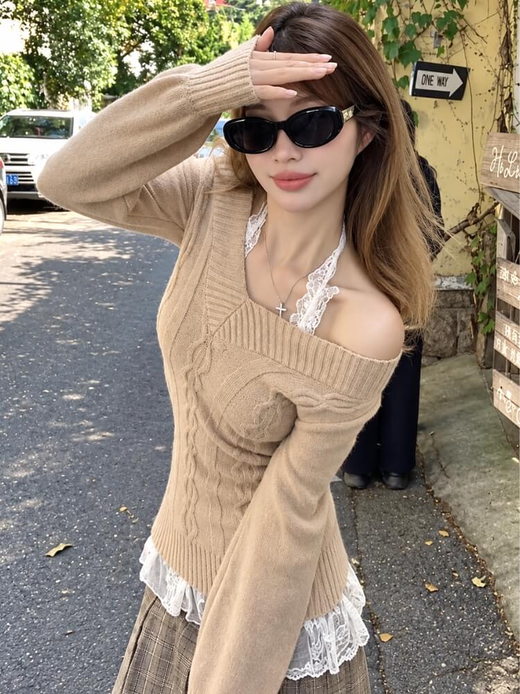 Off Shoulder Cable Sweater
