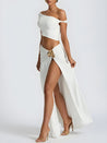 Off Shoulder Crop Top & Slit Maxi Dress Two Piece Set