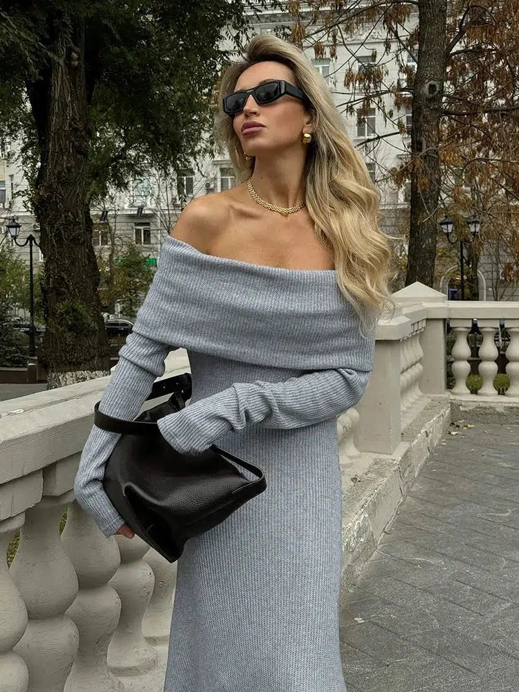 Off Shoulder Fit Knitted Maxi Dress