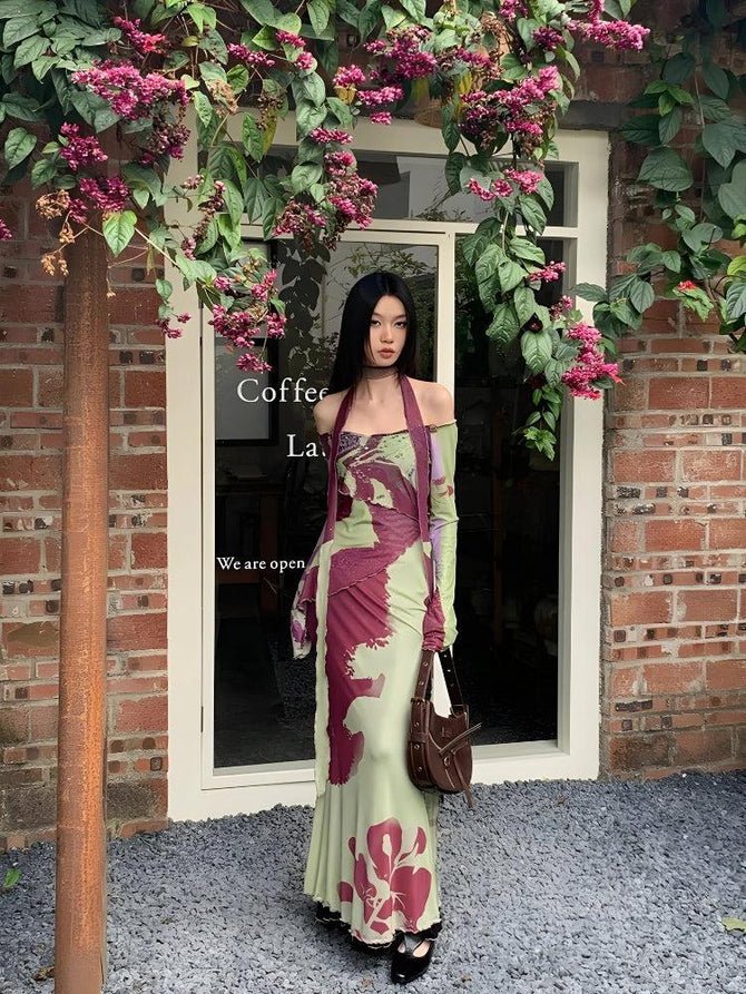 Off shoulder mesh maxi dress