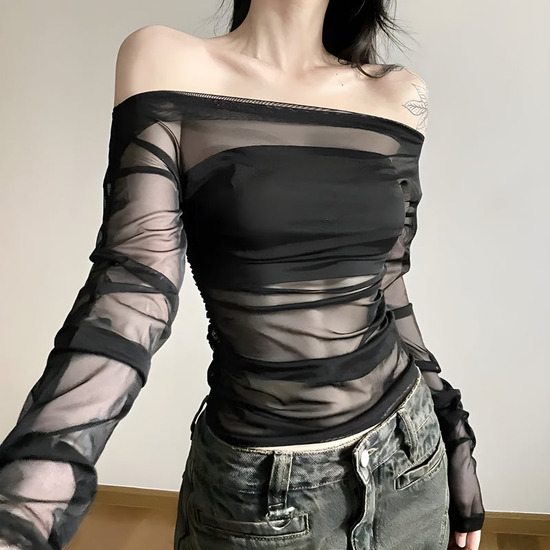 Off Shoulder Mesh Top - Litlookz Studio