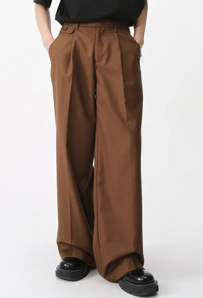 Reclaimed Vintage flare pants with zip side slits in brown pinstripe