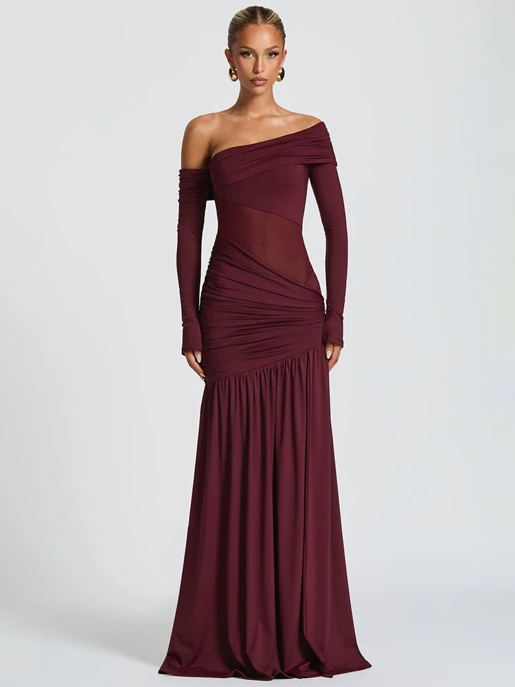 one shoulder high slit dress Terani Couture 242GL3235 Tulle One Shoulder High Slit Dress