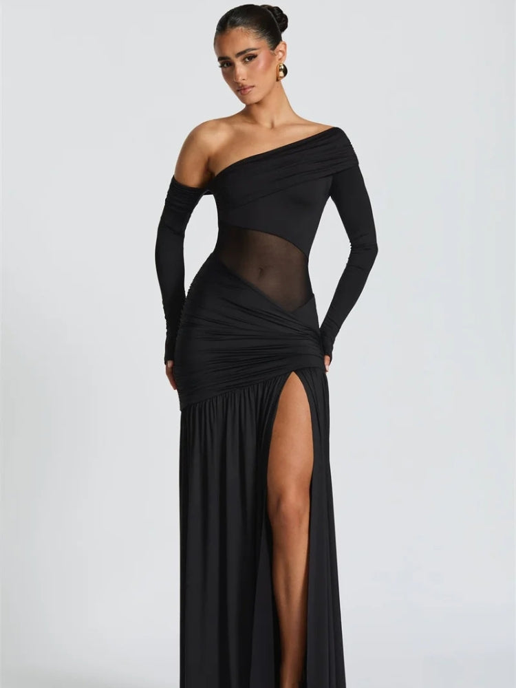 One Shoulder High Slit Maxi Dress - Litlookz Studio One Shoulder High Slit Maxi Dress - Litlookz Studio