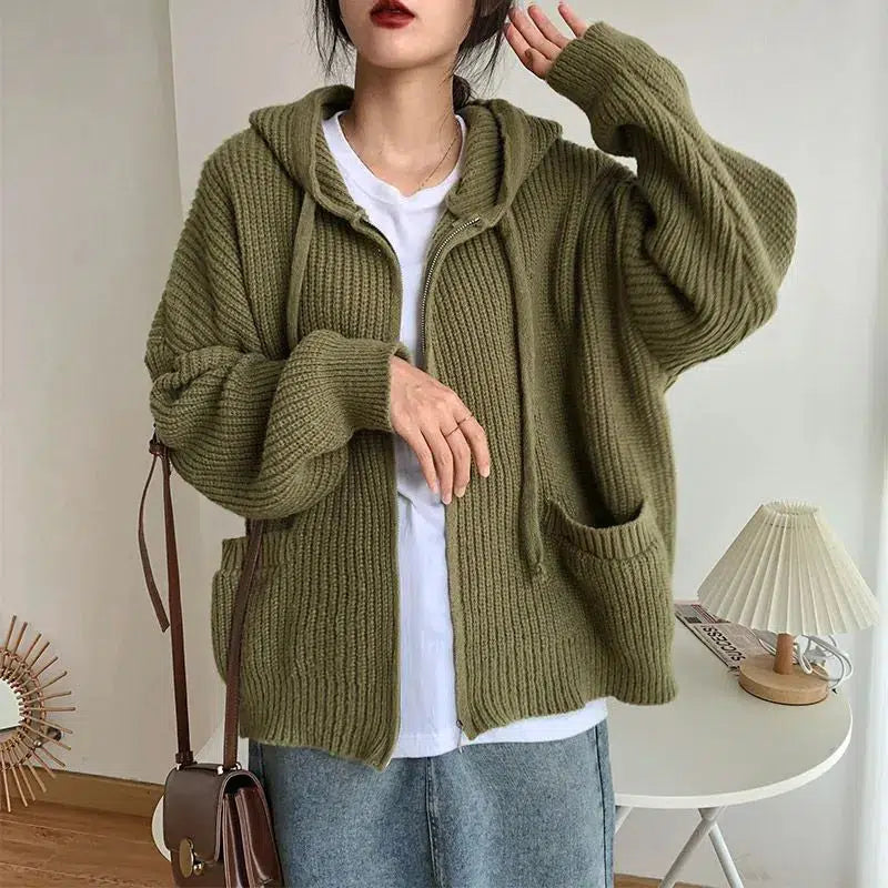 Oversized Knitted Hooded Cardigan