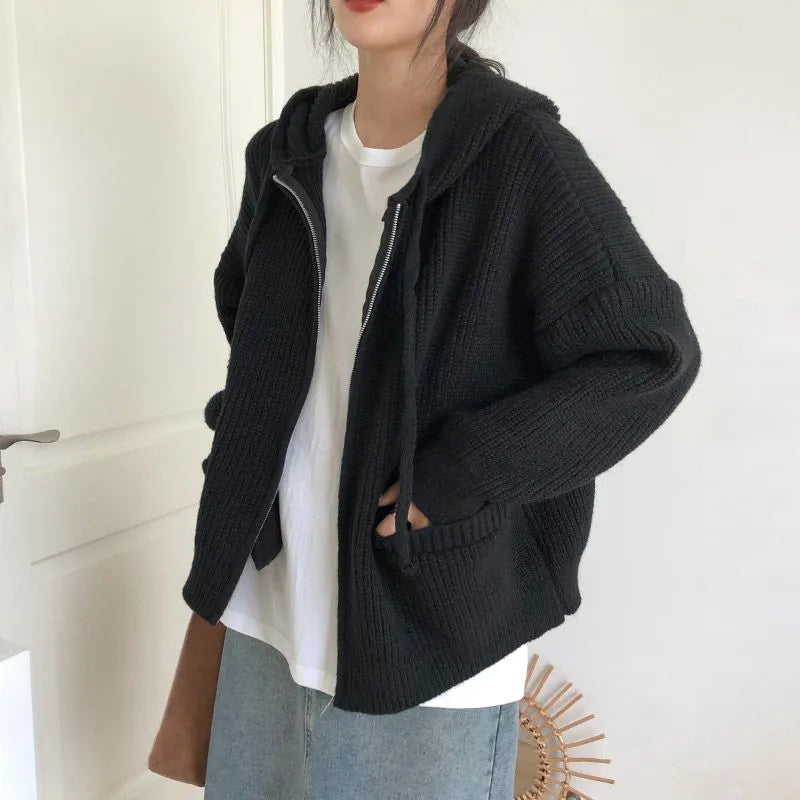 Oversized Knitted Hooded Cardigan