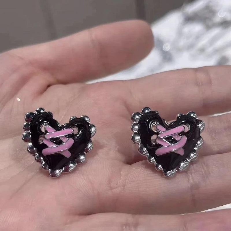 Pastel Goth Corset Heart Earrings
