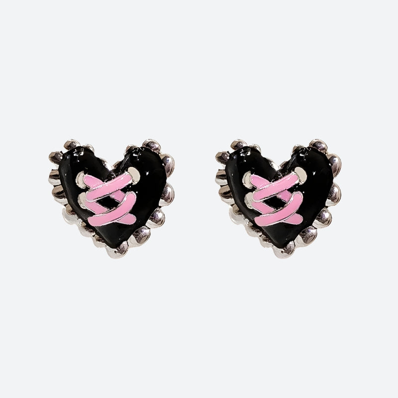 Pastel Goth Corset Heart Earrings