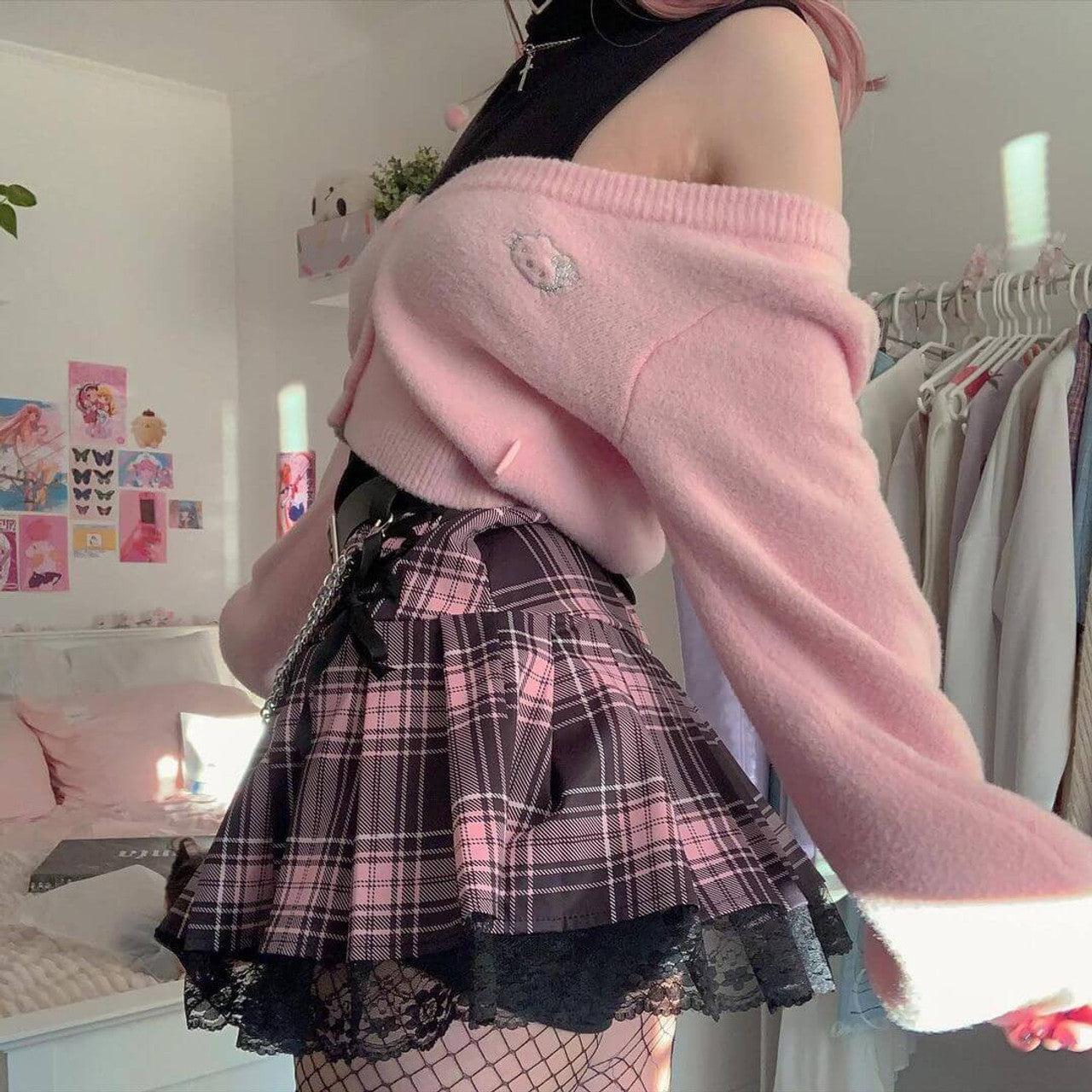 Pastel Goth Pleated Mini Skirt - Pink / S