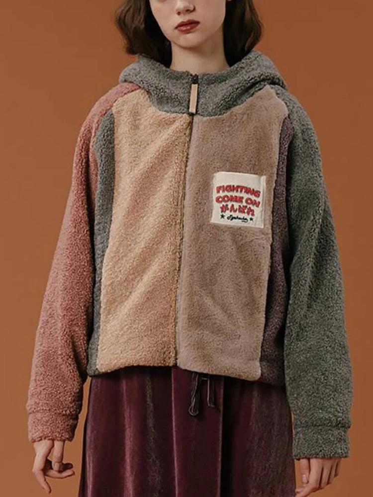 Patchwork Fluffy Hoodie Jacket - Litlookz Studio