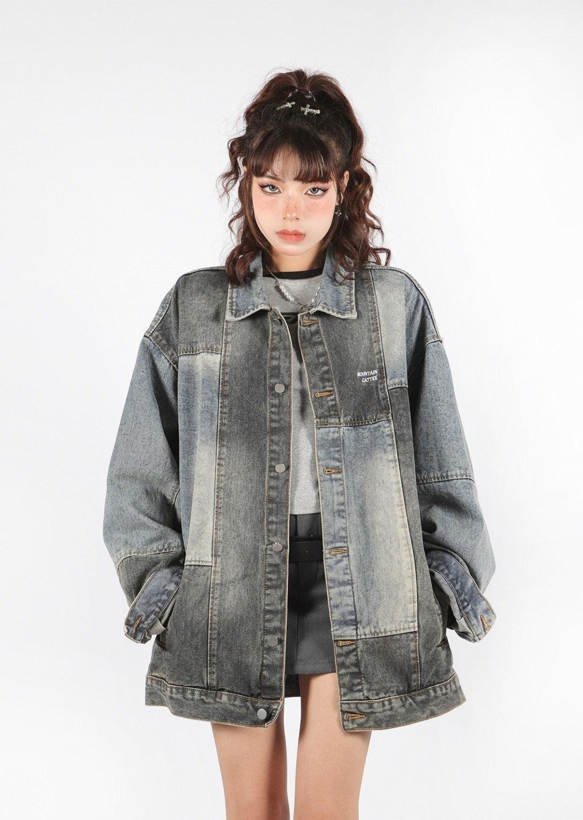 【y2k】design denim jacket デザインデニムジャケット Custom Distressed Y2K Jean Long Sleeve Designer Fashion