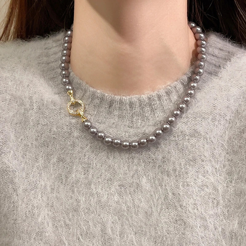 Pearl Ring Clasp Necklace