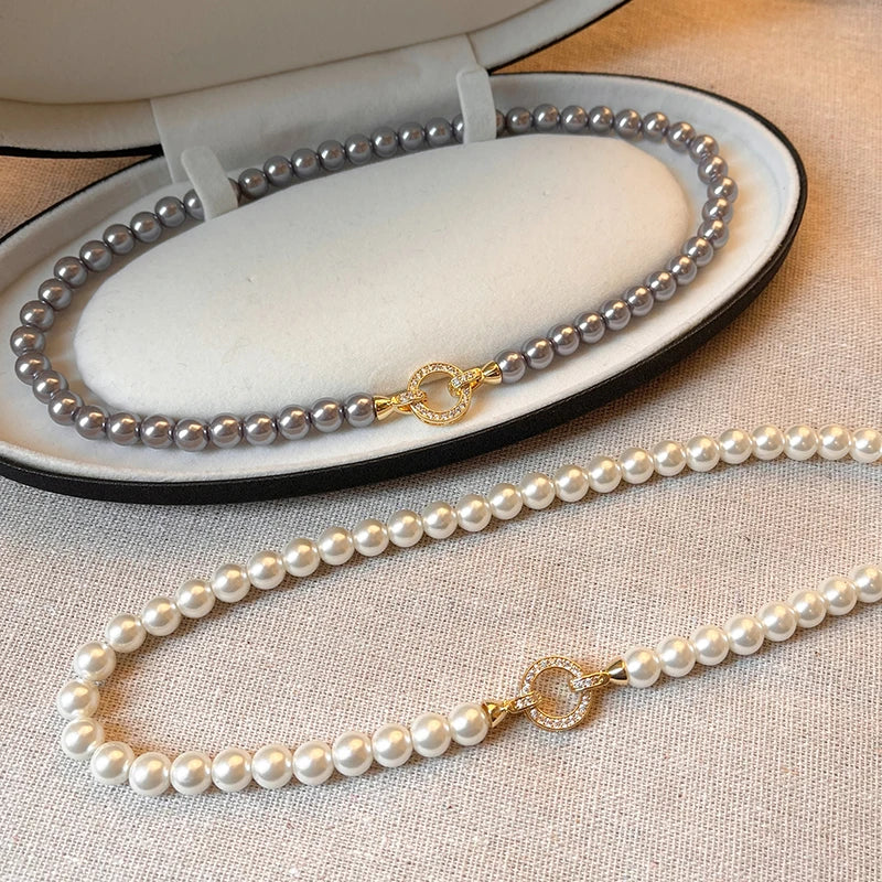 Pearl Ring Clasp Necklace