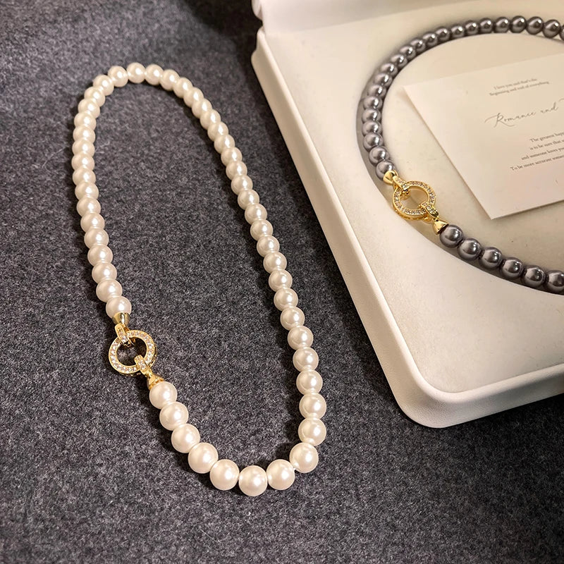 Pearl Ring Clasp Necklace