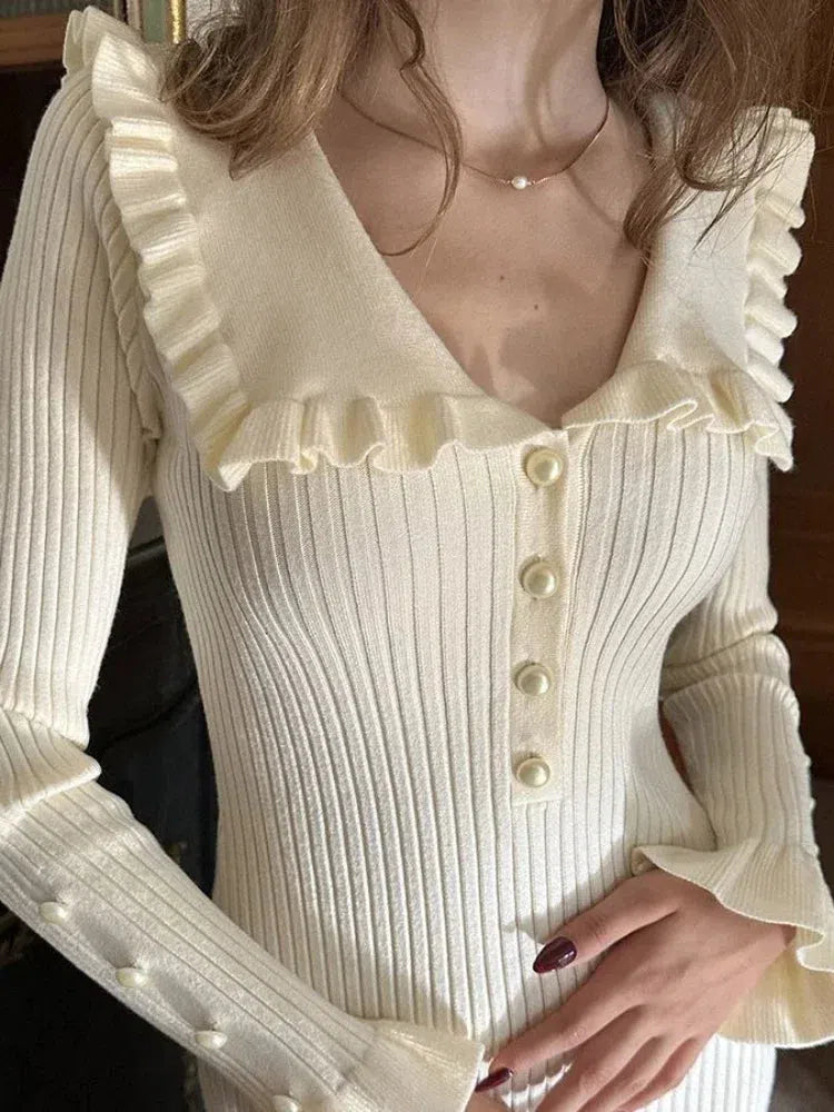 Peter Pan Collar Ribbed Midi Dress - Litlookz Studio