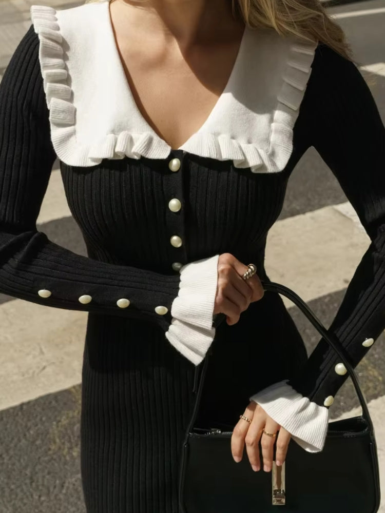 Peter Pan Collar Ribbed Midi Dress - Litlookz Studio Peter Pan Collar Ribbed Midi Dress - Litlookz Studio