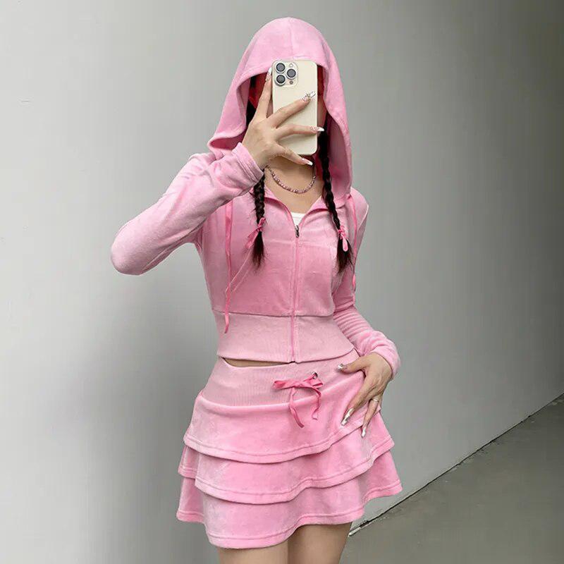 Pink Aesthetic Skirt Hoodie Two Piece Set Litlookz Studio