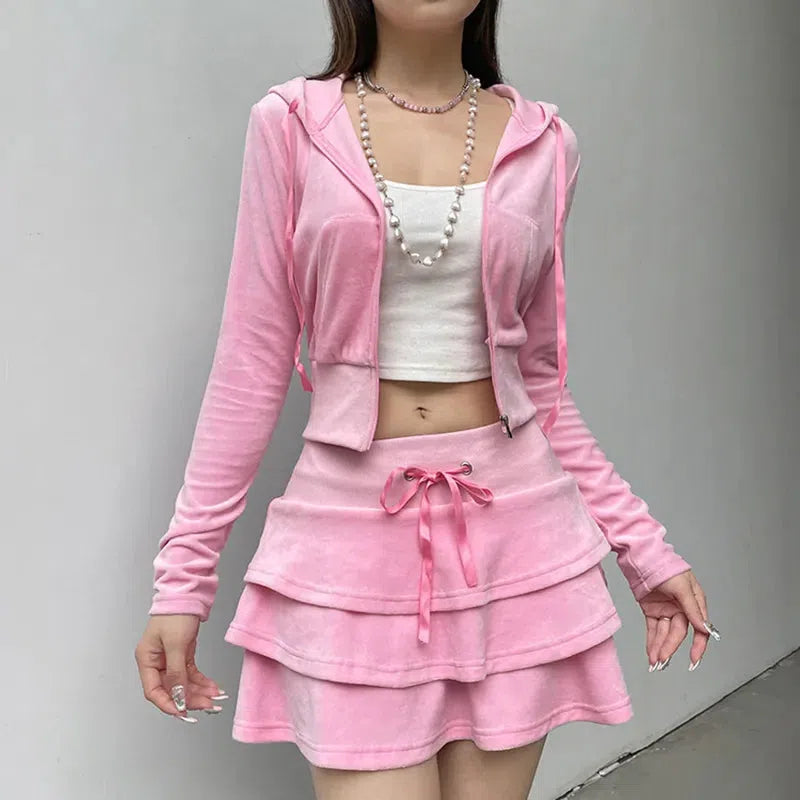 Pink Aesthetic Skirt & Hoodie Two Piece Set