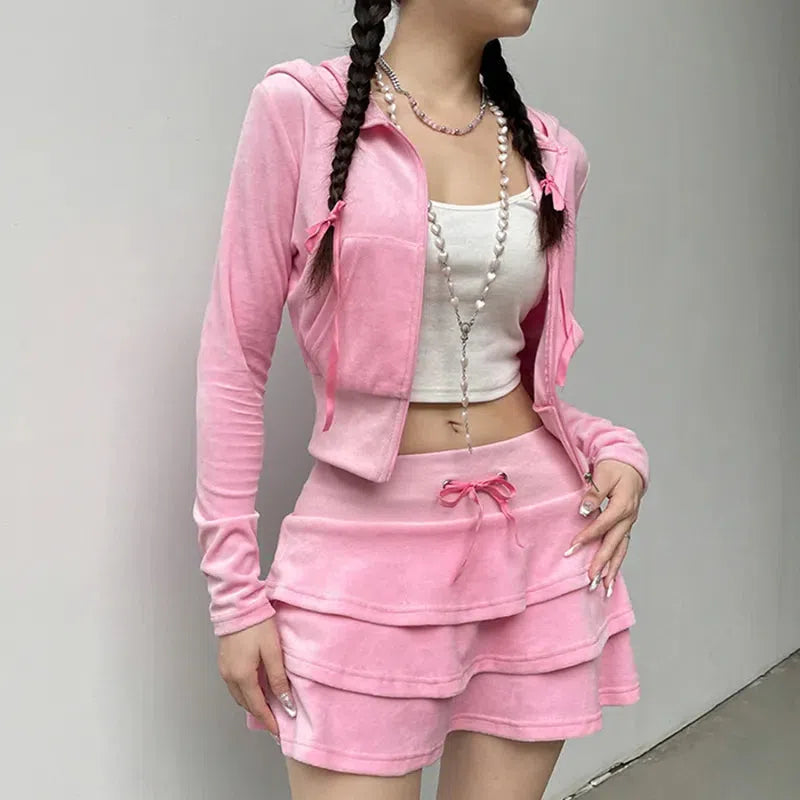 Crop hoodie with skirt sales