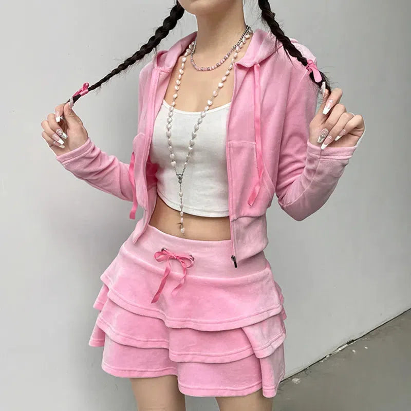 Pink Aesthetic Skirt & Hoodie Two Piece Set