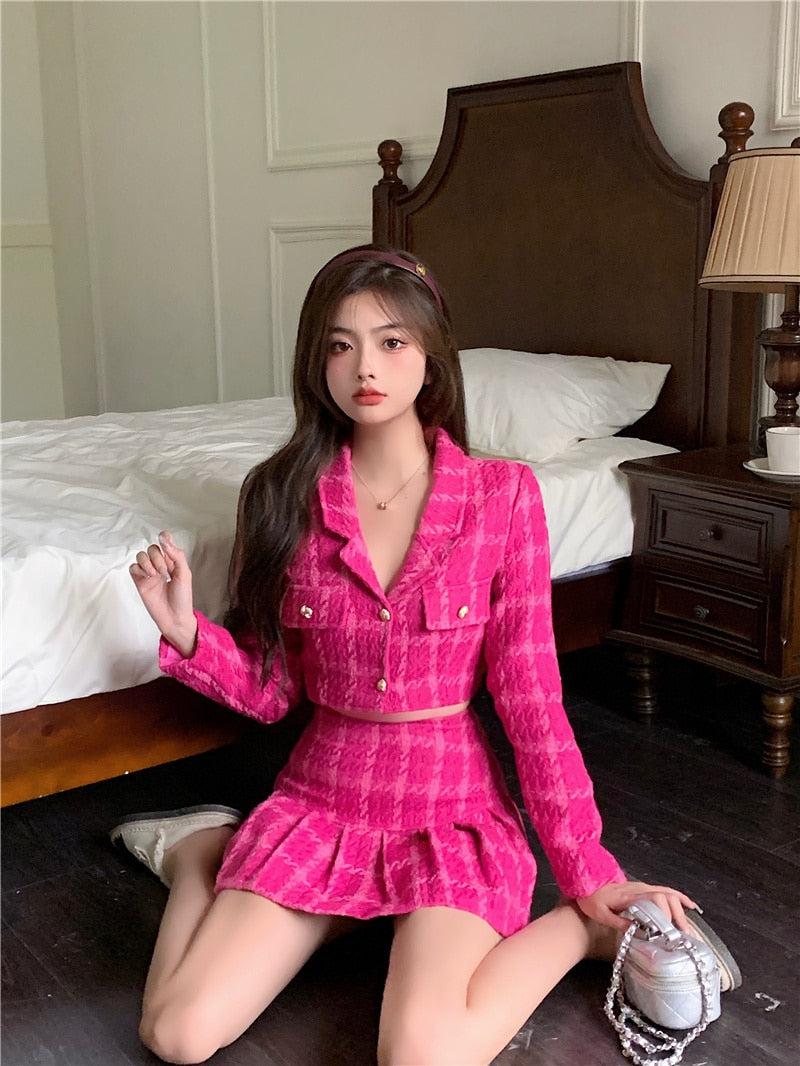 Pink Crop Jacket & Mini Skirt Two Piece Set - Litlookz Studio