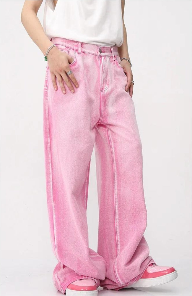 Pink denim sales two piece set